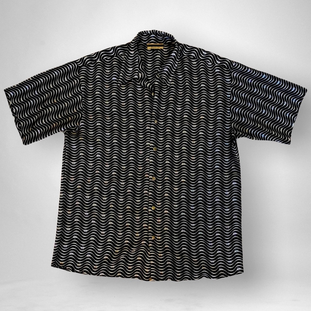 Vintage Shirt Bennett Signature USA Size Large Top Black and Cream Geo Print
